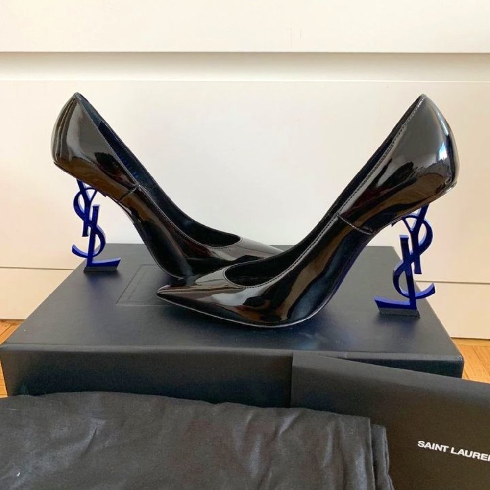 Saint Laurent Opyum 110 Black Leather Blue Metal